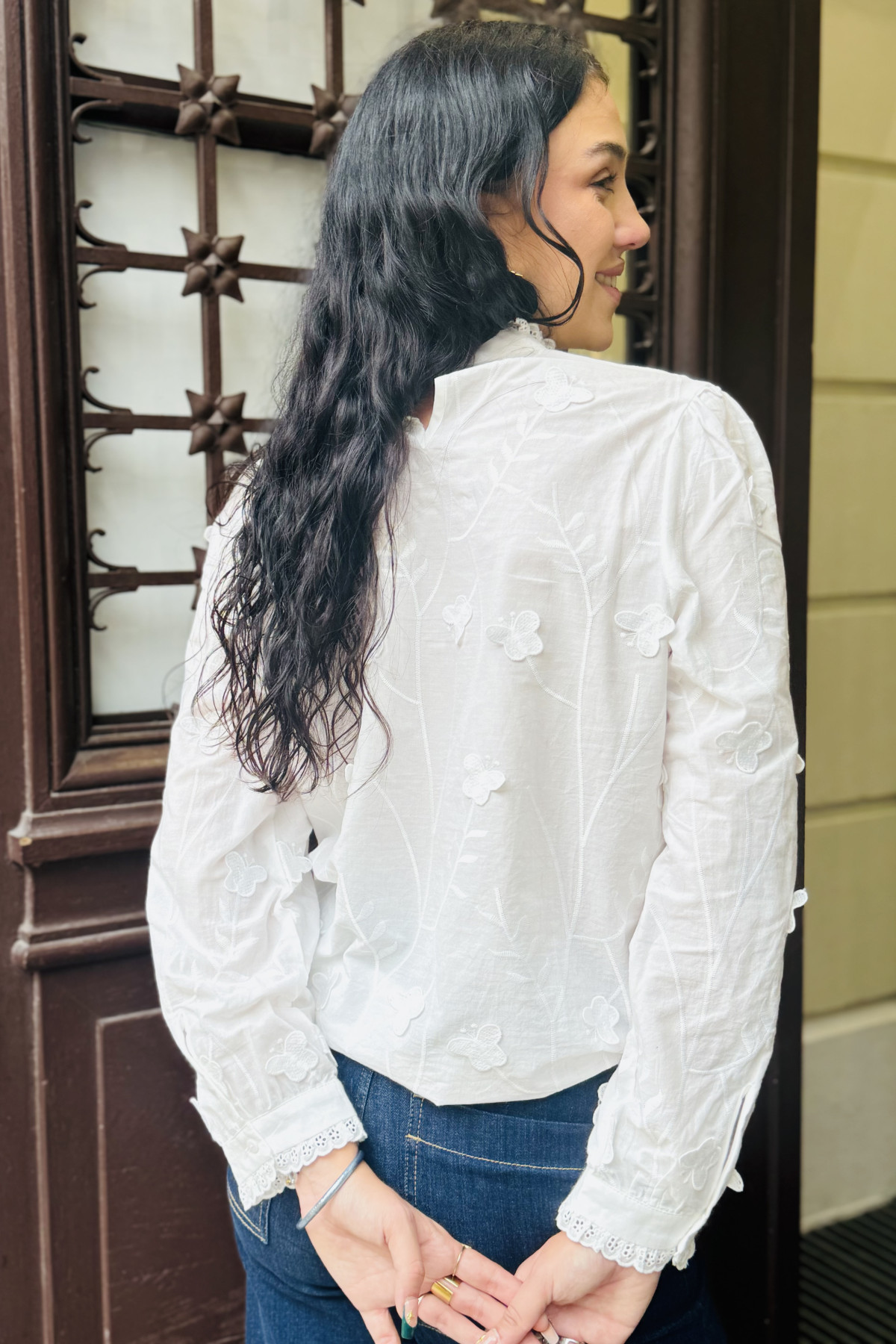 blouse blanche papillons broderies  M750-292 