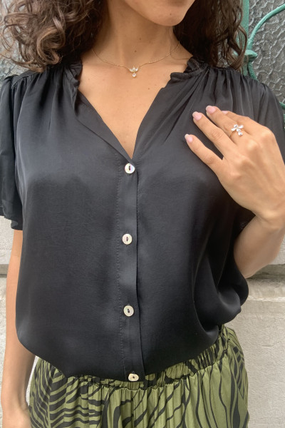 blouse noir chemise col plisse silky ch3482 noir 