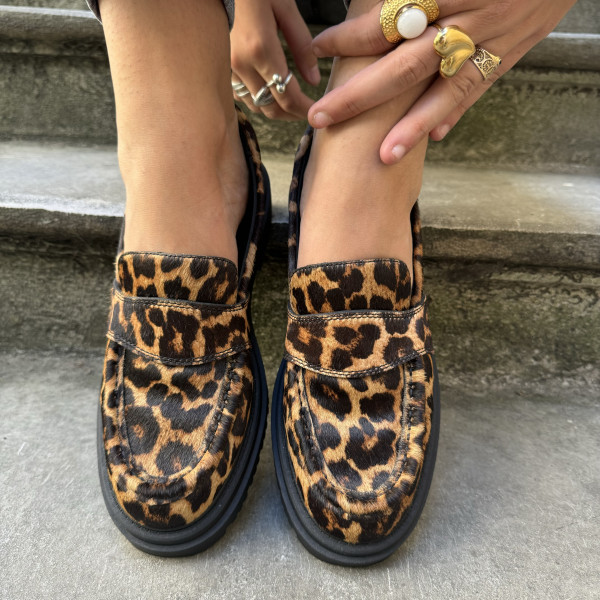 Chaussure mocassin hoff effet fourrure leopard