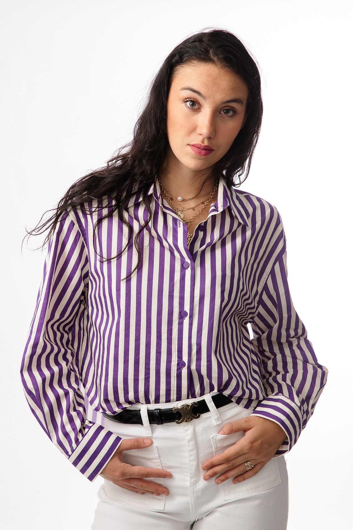 chemise a rayures the korner purple 24219052