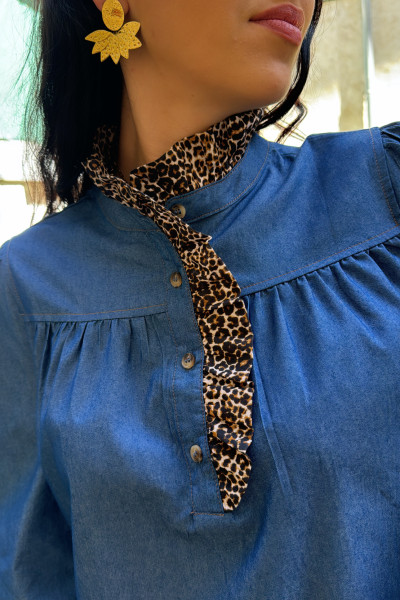 CHUMMY BLOUSE EN JEANS DETAILS LEOPARD M686-256 H24