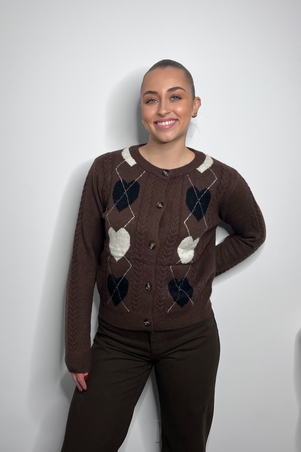 gilet marron chummy motifs coeur YU710 gilet marron chummy motifs coeur YU710