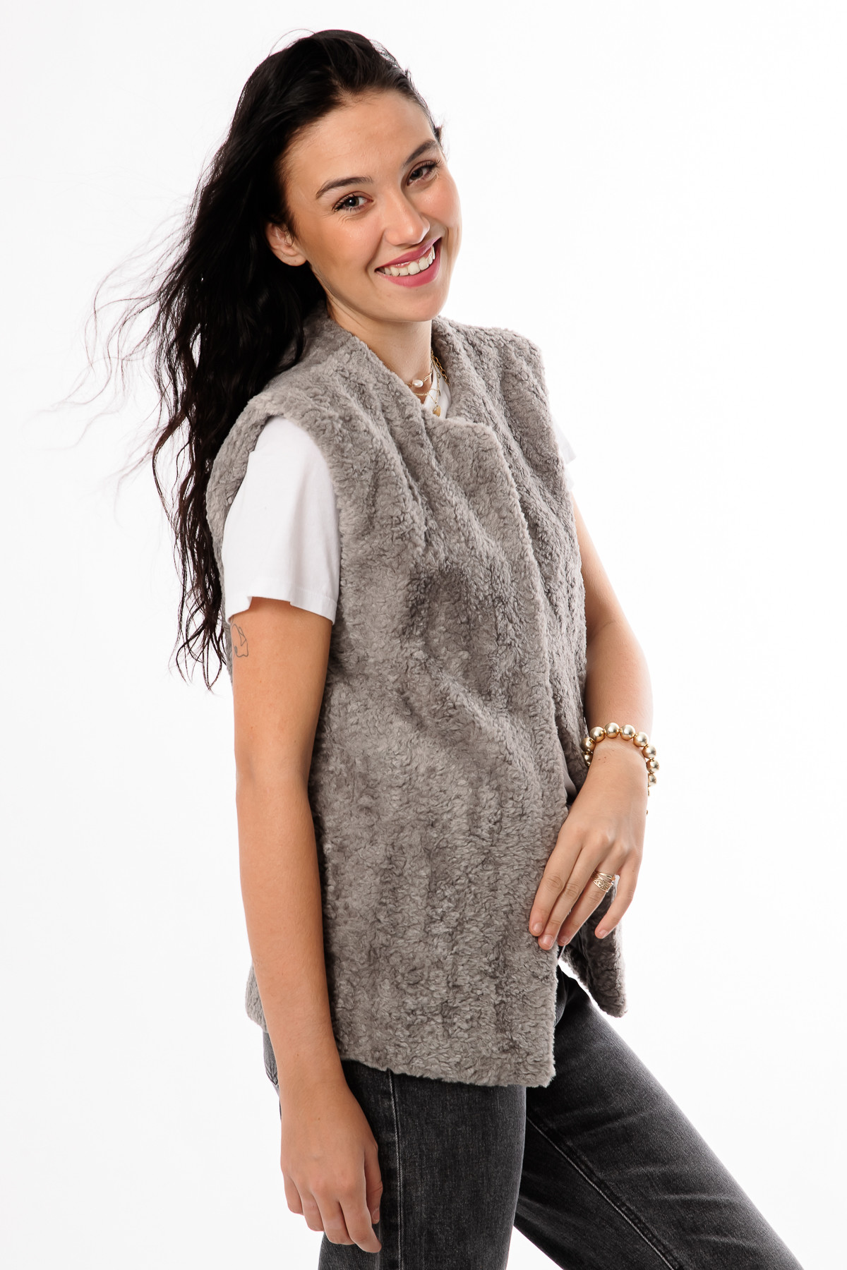 Gilet moumoutte gris sans manches avec deux poches 10562 CIMINY