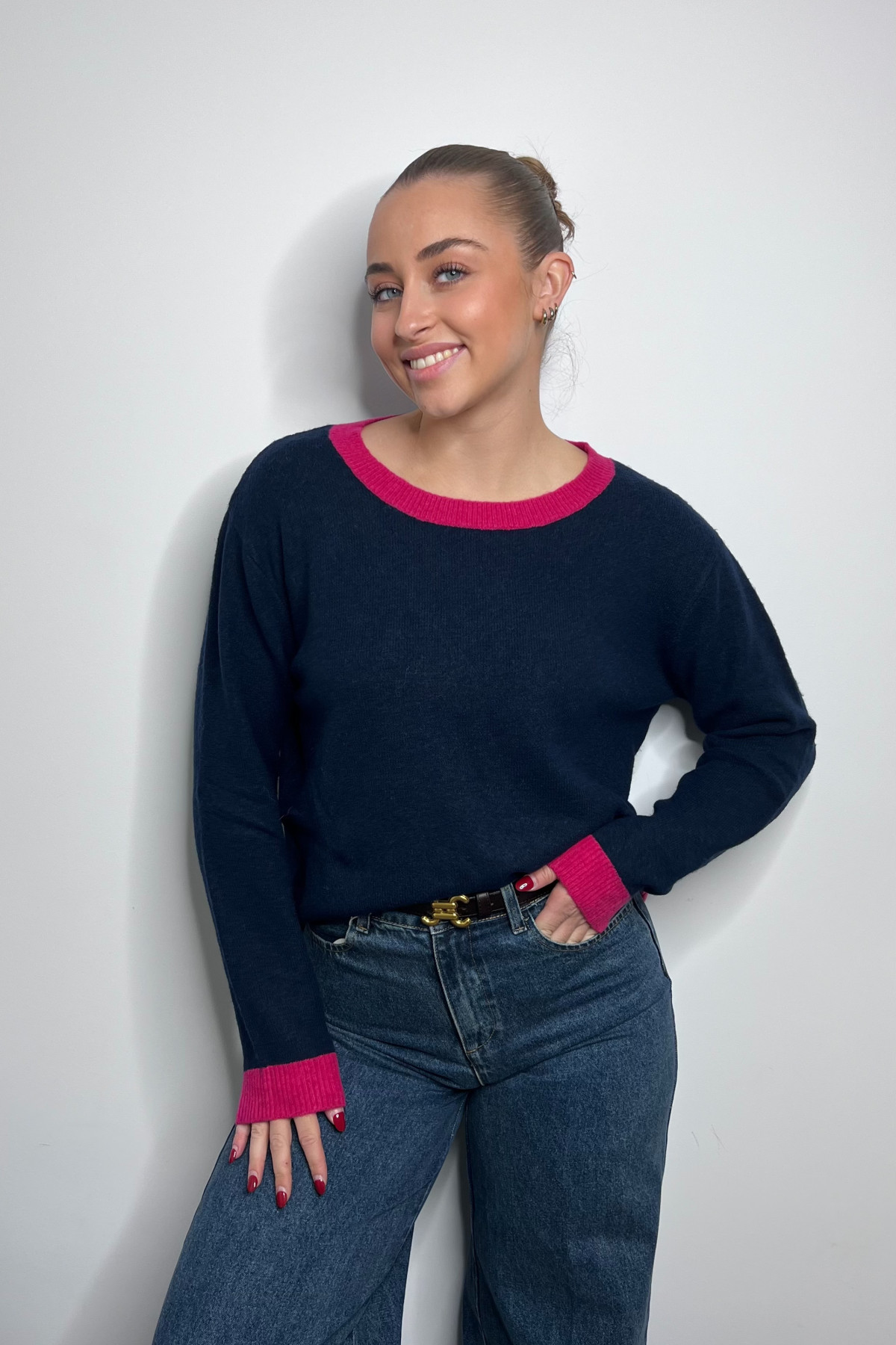 ICHI pull Luna rose et bleu nuit 20123941 ICHI pull Luna rose et bleu nuit 20123941