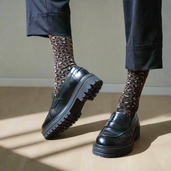 KLUE Chaussettes paillettes en Lyocell écologique Léopard