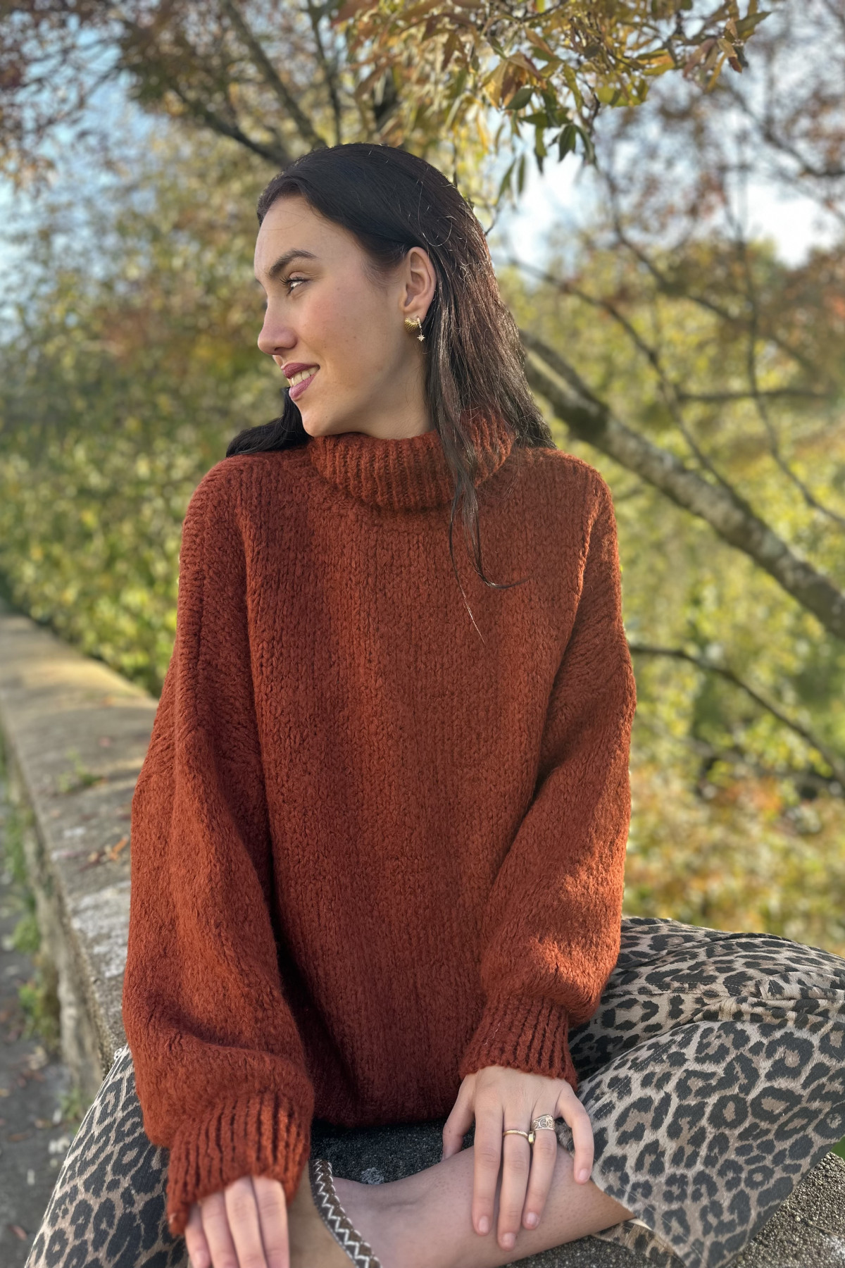 Pull col roulé coupe longue oversize terracotta 9585