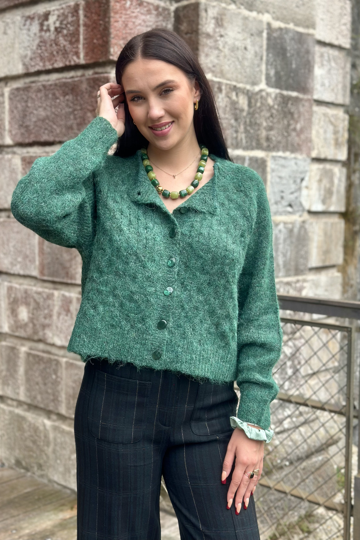 PULL GILET ICHI VERT BELABLUE 4347 PULL GILET ICHI VERT BELABLUE 4347