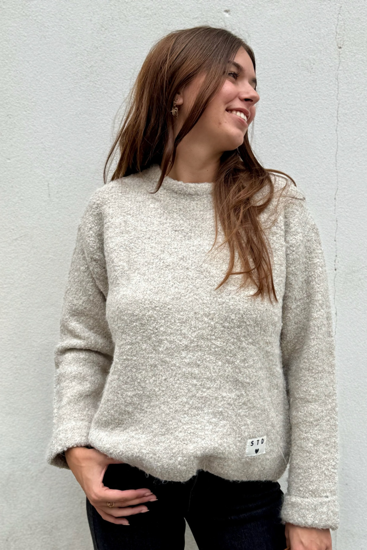 pull ichi blarisa4596 beige frisé col rond oversize pull ichi blarisa4596 beige frisé col rond oversize