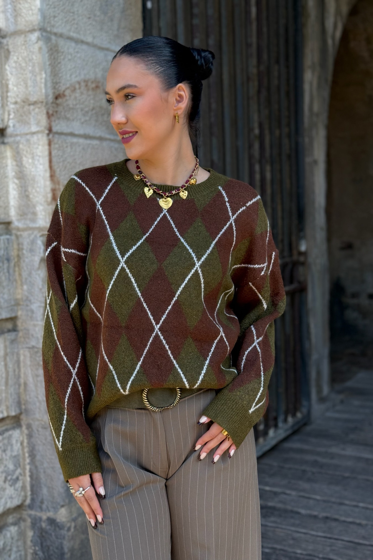 pull inapril1017 kaki et bordeaux carreaux style britannique pull inapril1017 kaki et bordeaux carreaux style britannique