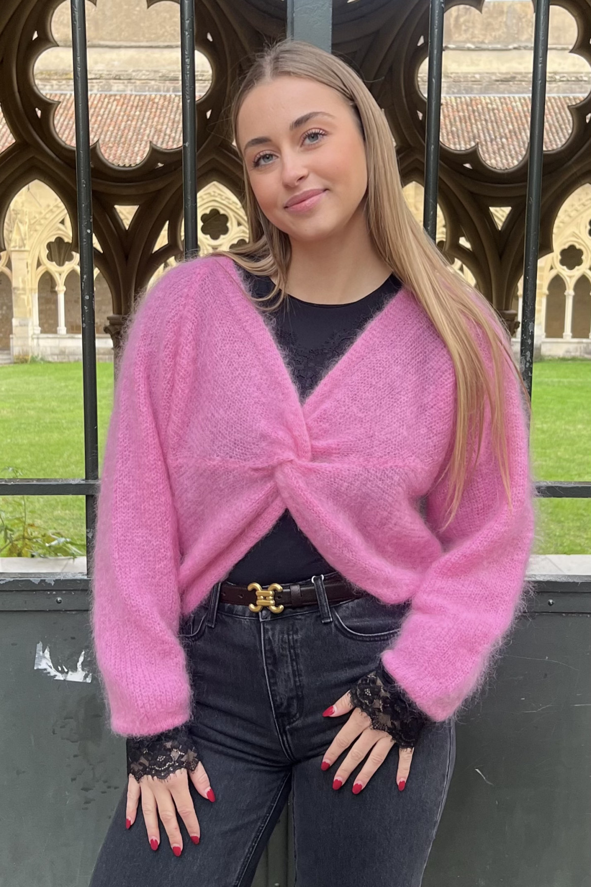 pull mohair détail noeud chummy rose 2804 pull mohair détail noeud chummy rose 2804