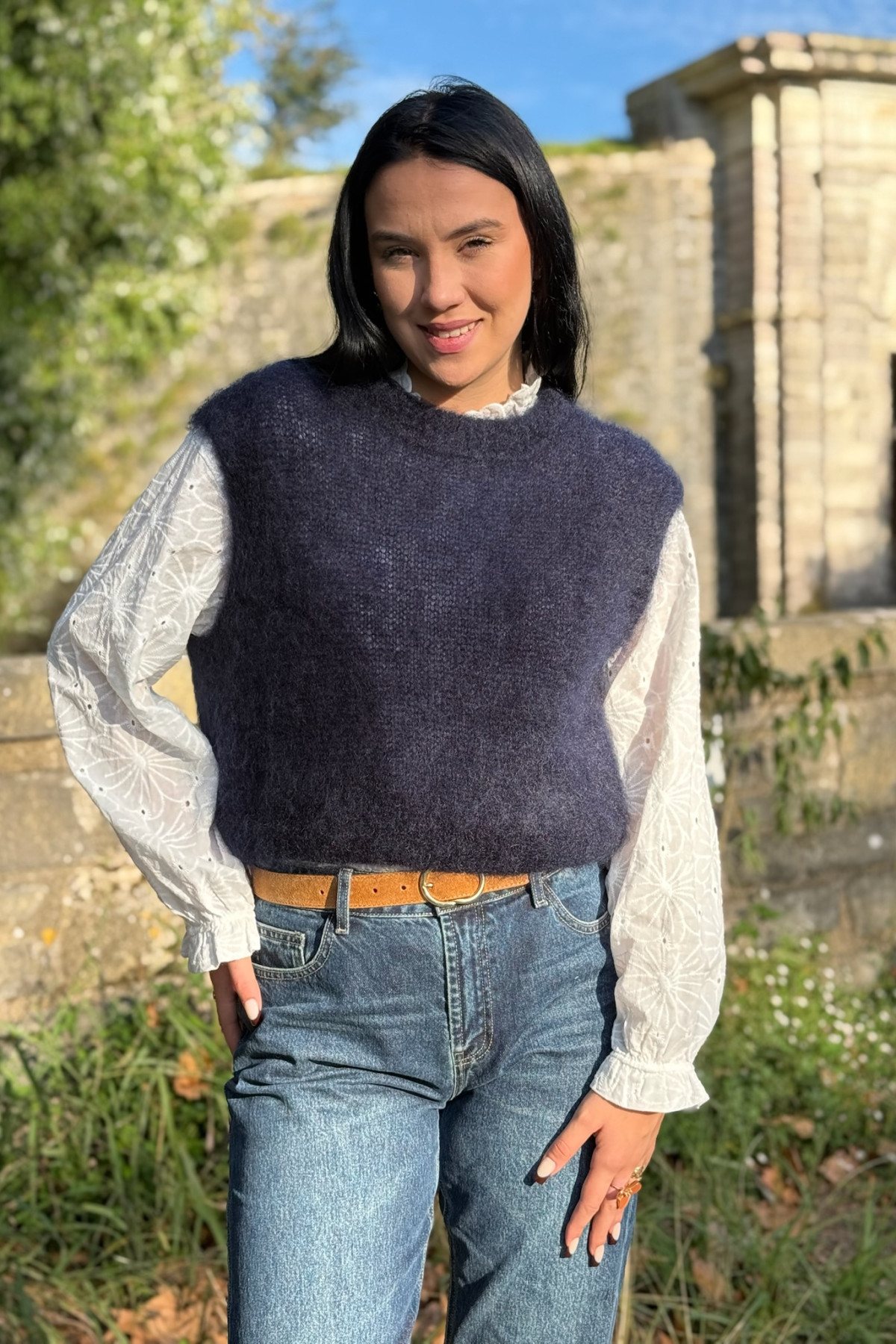 pull sans manches bleu marine en mohair 210 pull sans manches bleu marine en mohair 210