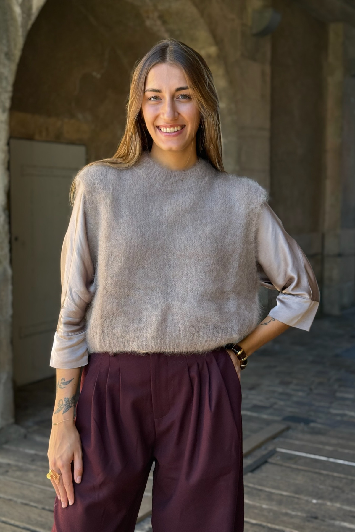 pull sans manches en mohair intuition taupe pull sans manches en mohair intuition taupe
