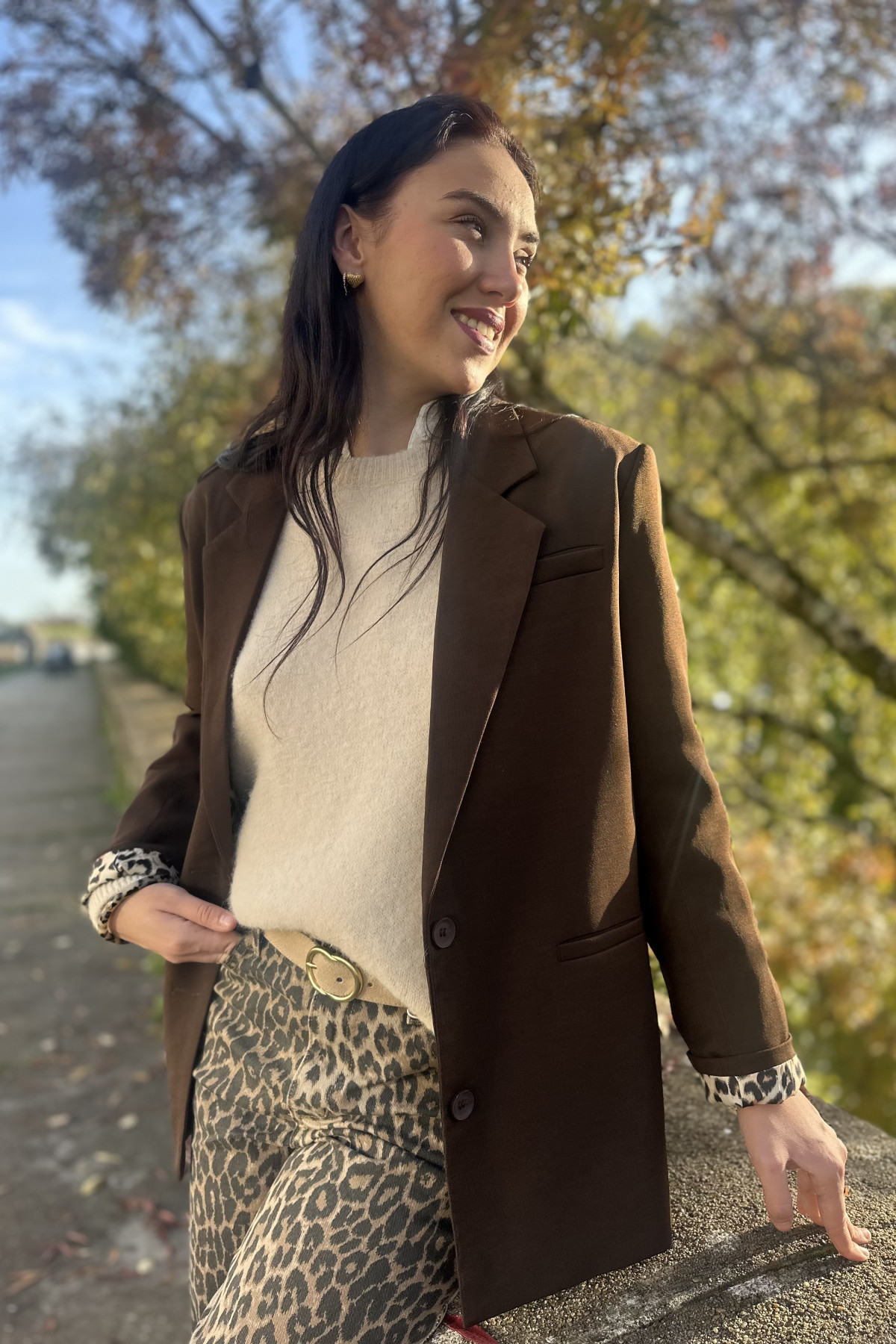 Veste de blazer chocolat manches léopard Lily dressing 