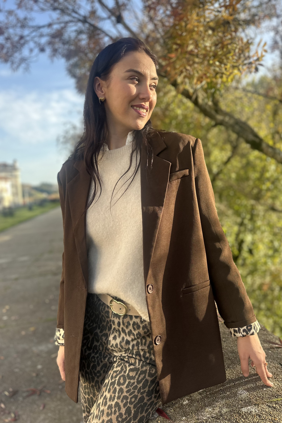 Veste de blazer chocolat manches léopard Lily dressing 