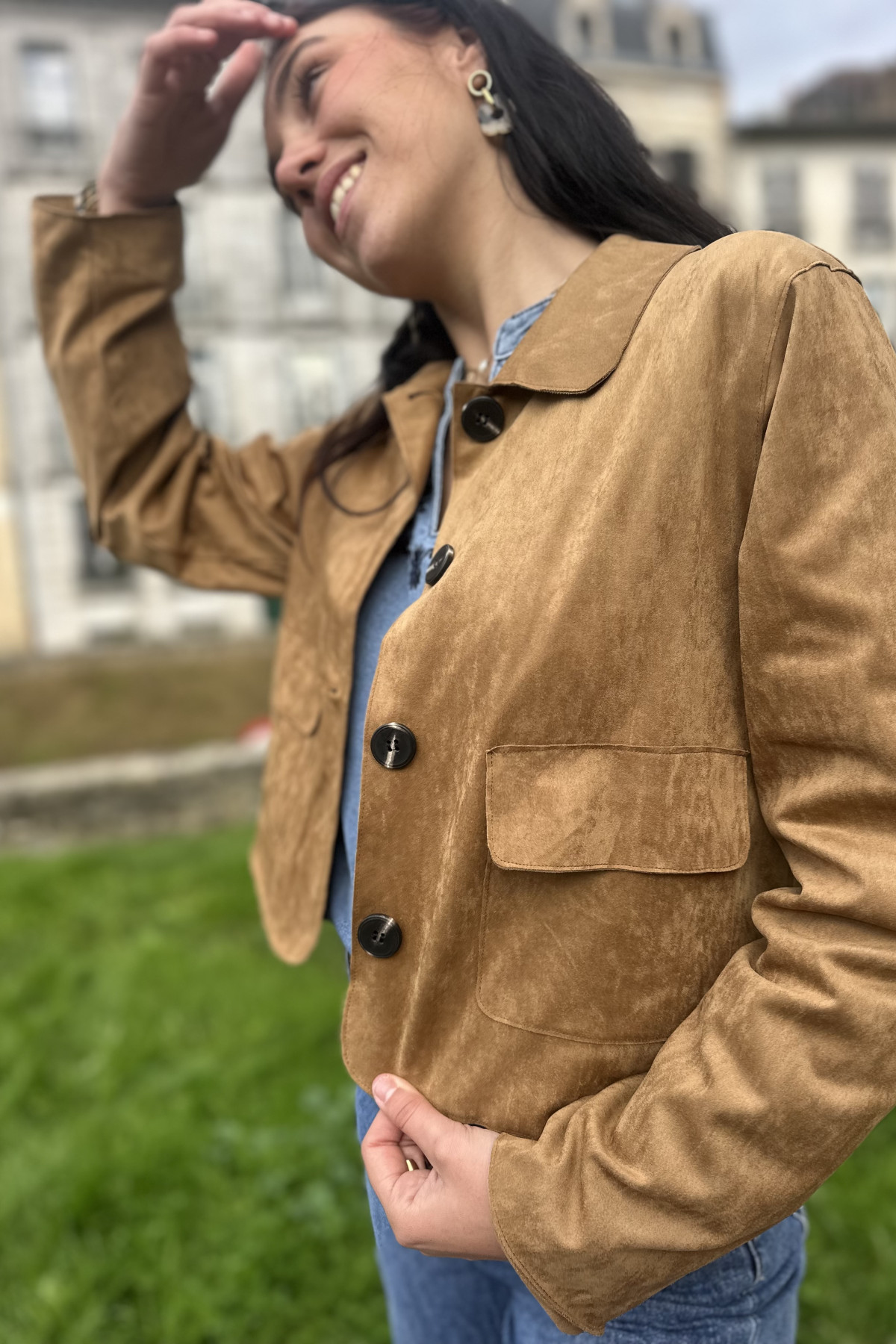 VESTE STYLE DAIM CAMEL SK32045 