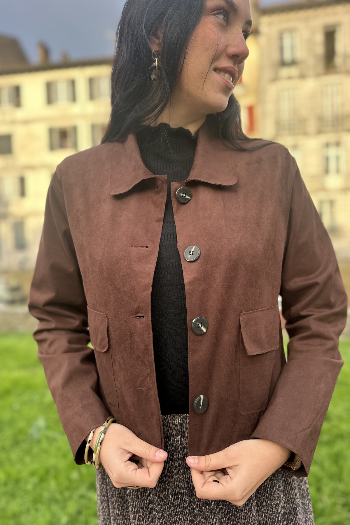 VESTE STYLE DAIM MARRON SK32045 