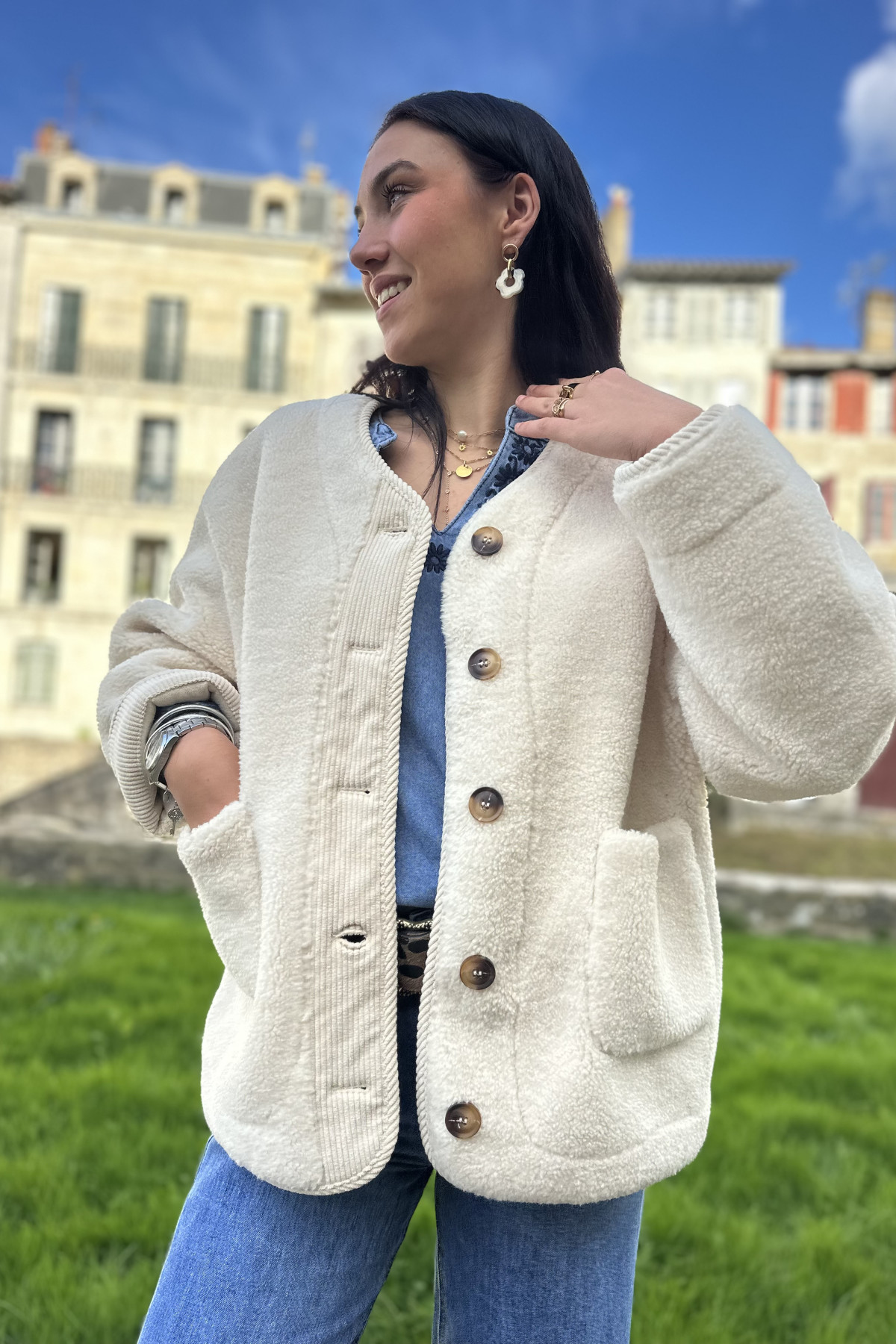 veste style sherpa mouton 24053 lili lala ecru 